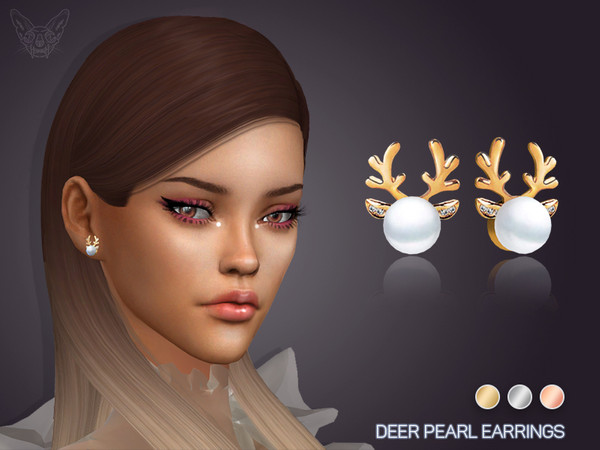 Sims 4 Pearl Deer Earrings by feyona at TSR