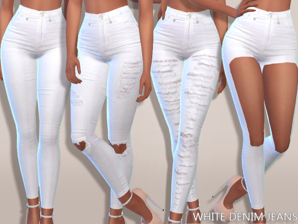 Sims 4 White Denim Jeans by Pinkzombiecupcakes at TSR