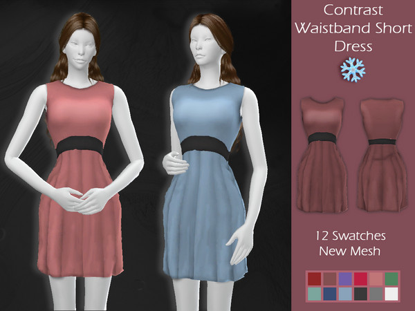 Sims 4 LMCS Contrast Waistband Short Dress by Lisaminicatsims at TSR