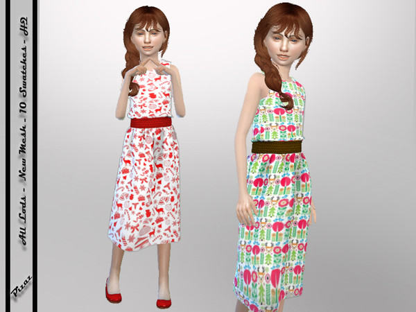 Sims 4 Christmas Print Dress by pizazz at TSR