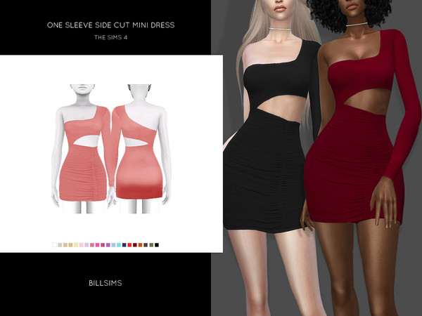 Sims 4 One Sleeve Side Cut Mini Dress by Bill Sims at TSR