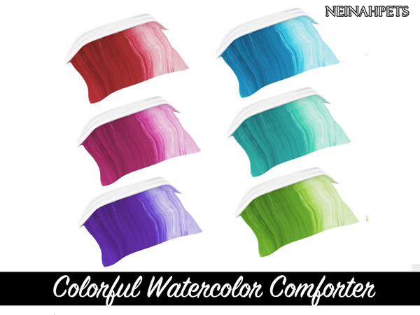 Sims 4 Colorful Watercolor Bedding Collection by neinahpets at TSR