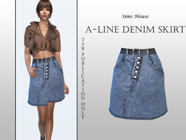 Sims 4 Denim A Line Skirt by Sims House at TSR