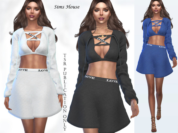 Sims 4 Crop top and skirt outfit by Sims House at TSR