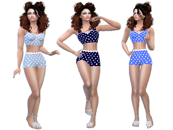 Sims 4 Summer polka dot jumpsuit by TrudieOpp at TSR