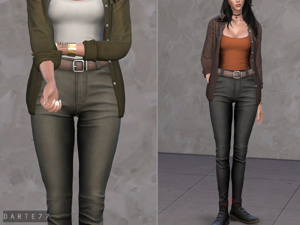 Sims 4 Belted High Rise Jeans by Darte77 at TSR