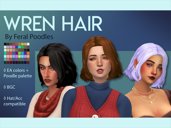 Sims 4 Wren Hair by feralpoodles at TSR