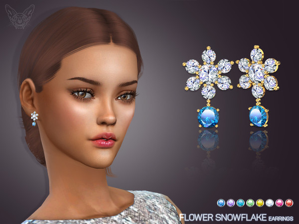 Sims 4 Flower Snowflake Earrings by feyona at TSR
