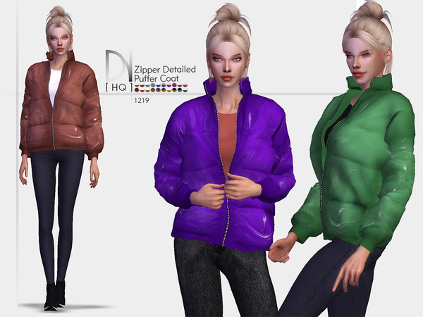 Sims 4 Zipper Detailed Puffer Coat by DarkNighTt at TSR