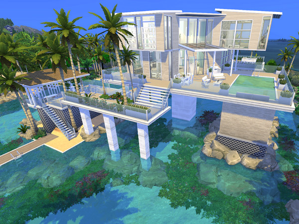 Sims 4 Modern Water Mansion No CC by Sarina Sims at TSR