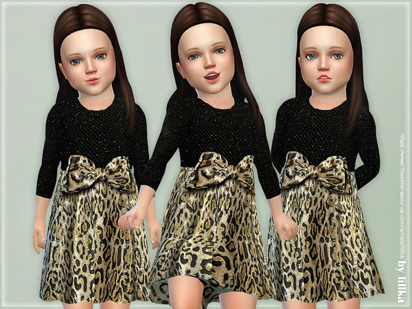 Sims 4 Black Leopard Print Dress by lillka at TSR