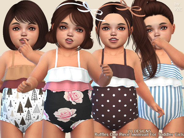 Sims 4 Ruffles One Piece Swimsuit For Toddler Girls by Pinkzombiecupcakes at TSR