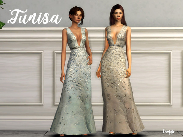 Sims 4 Tunisa embellished long dress by laupipi at TSR