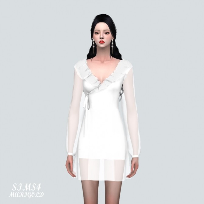 Sims 4 Chiffon Frill Wrap Mini Dress at Marigold