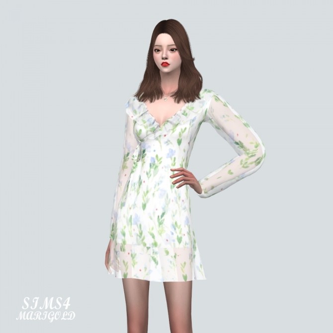 Sims 4 Chiffon Frill Wrap Mini Dress at Marigold