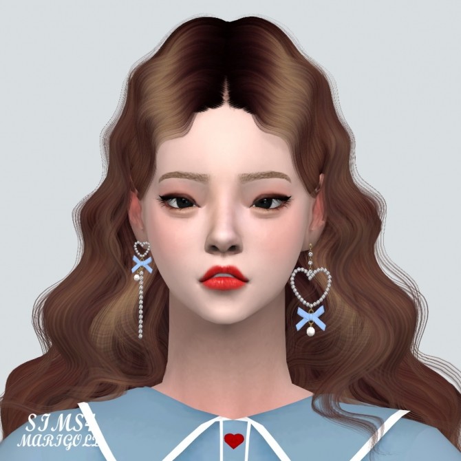 Sims 4 Unbalance Heart Ribbon Cubic Line Earring RLB at Marigold