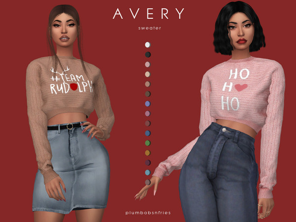Sims 4 AVERY sweater by Plumbobs n Fries at TSR