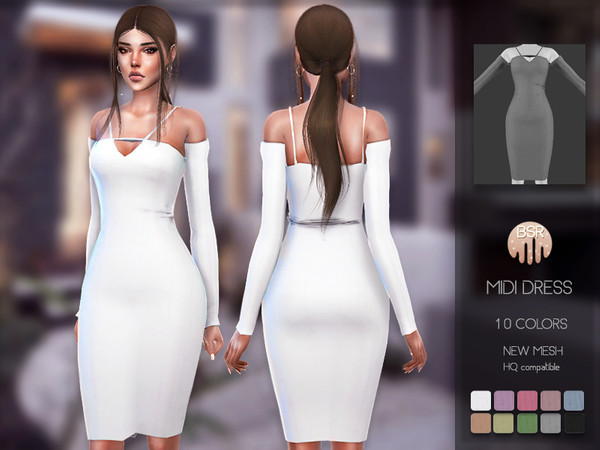 Sims 4 Midi Dress BD155 by busra tr at TSR