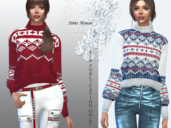 Sims 4 Woman sweater with christmas patterns by Sims House at TSR