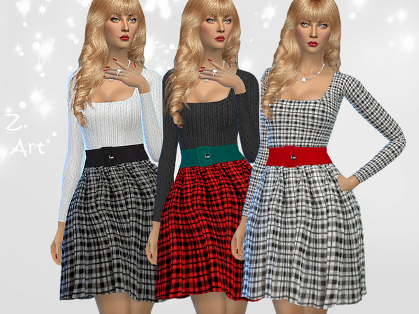 Sims 4 Winter CollectZ.19 X Mas Chic dress with wide belt by Zuckerschnute20 at TSR