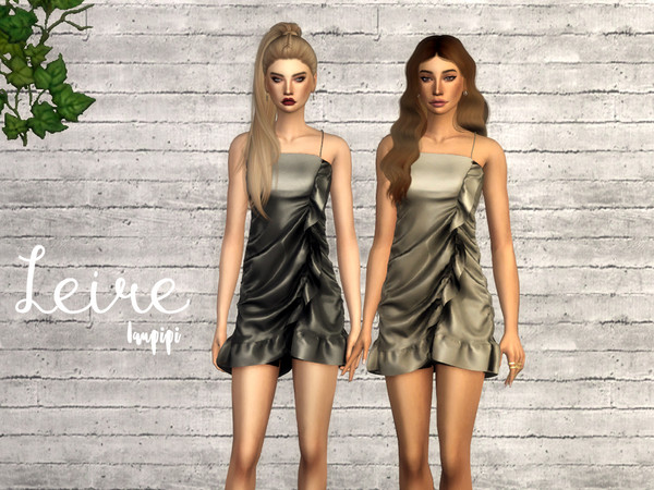 Sims 4 Leire draped and frilly dress with satin texture by laupipi at TSR