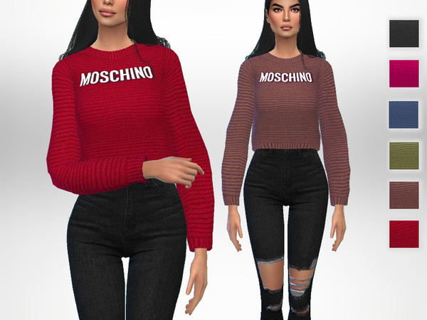 Sims 4 Moschino sweater by Puresim at TSR