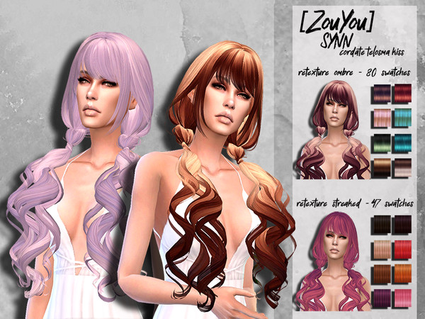 Sims 4 Female hair recolor retexture ZouYou cordate by HoneysSims4 at TSR