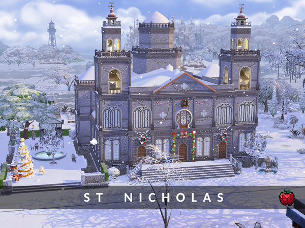 Sims 4 St Nicholas Church Christmas decorated by melapples at TSR