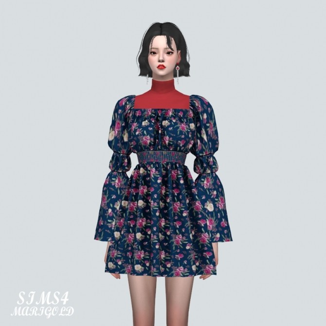 Sims 4 Love Puff Sleeves Mini Dress With Turtle Neck at Marigold