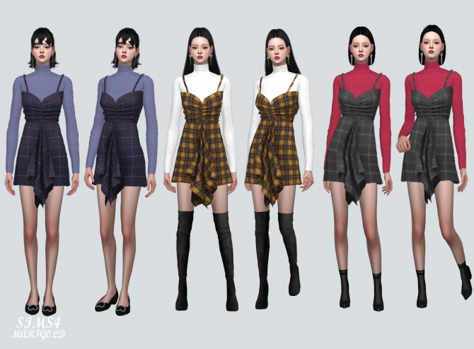 Shirring Ruffle Mini Dress With Turtle Neck at Marigold » Sims 4 Updates