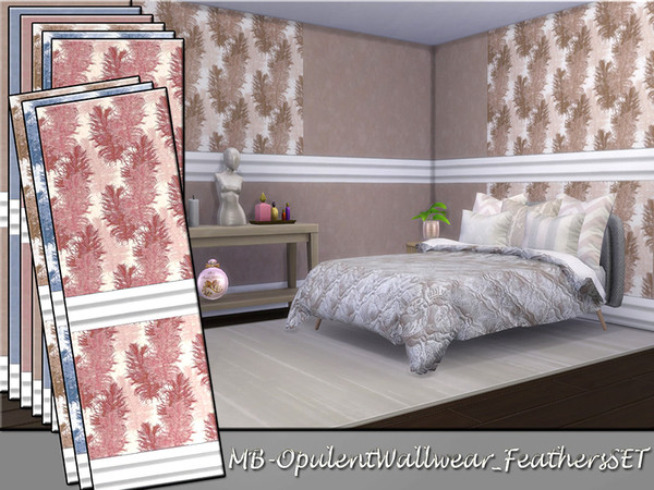 Sims 4 MB Opulent Wallwear Feathers SET by matomibotaki at TSR