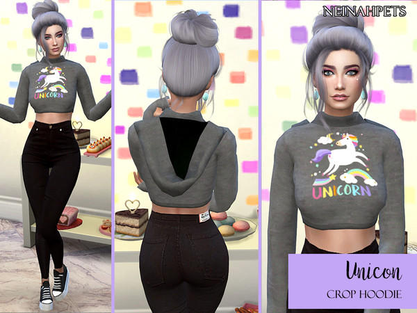 Sims 4 Unicorn Crop Top Hoodie by neinahpets at TSR