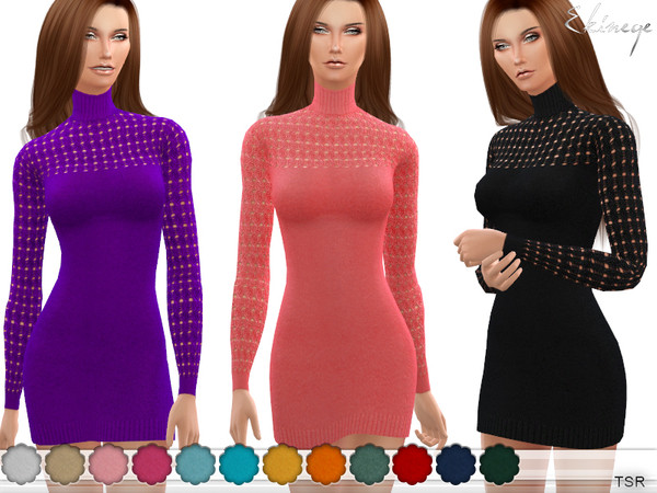 Sims 4 Cable Knit Sweater Dress by ekinege at TSR