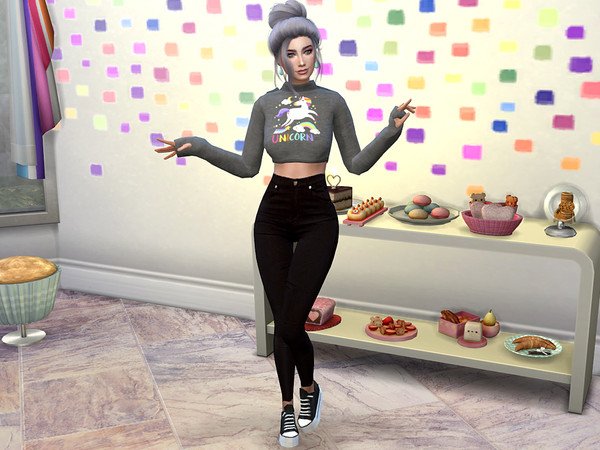 Sims 4 Unicorn Crop Top Hoodie by neinahpets at TSR