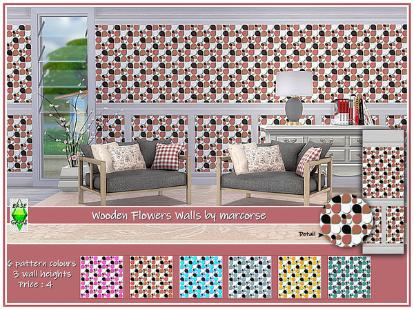 Sims 4 Wooden Flowers Walls by marcorse at TSR