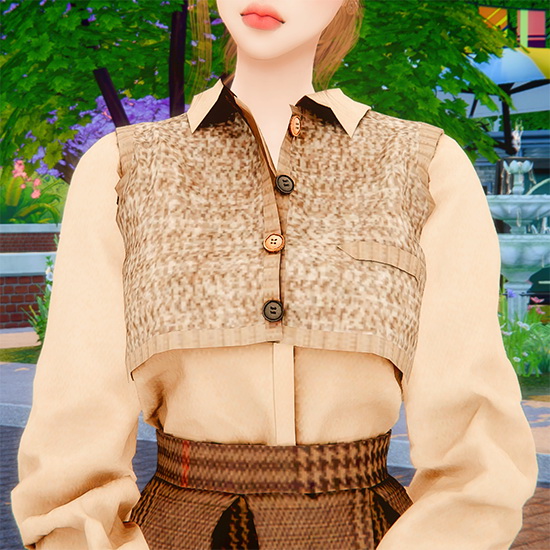 Sims 4 Short knit vest & pleated skirt at RIMINGs