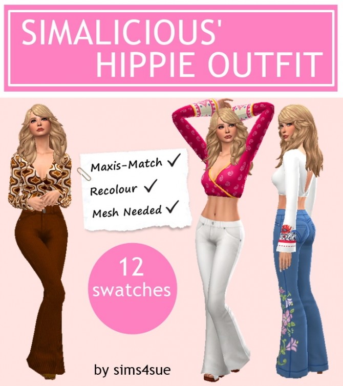 Sims 4 SIMALICIOUS’ HIPPIE OUTFIT at Sims4Sue