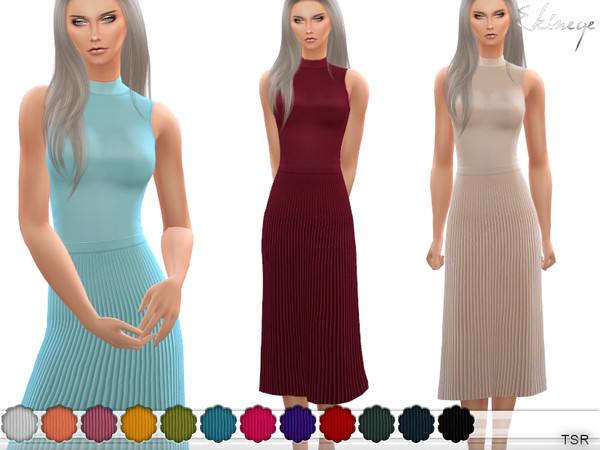 Sims 4 Pleated Skirt Midi Dress by ekinege at TSR