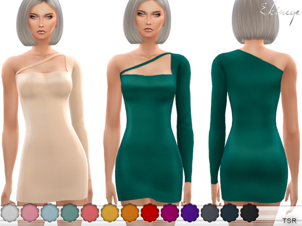 Sims 4 One Shoulder Bodycon Dress by ekinege at TSR