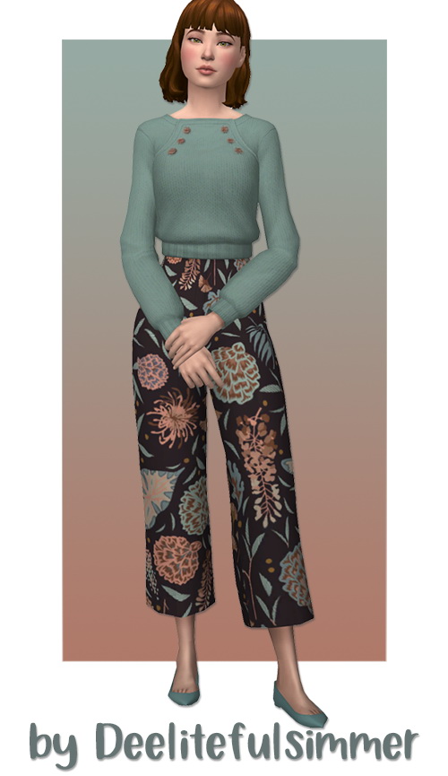 Sims 4 Cropped sweater & wide leg slacks at Deeliteful Simmer