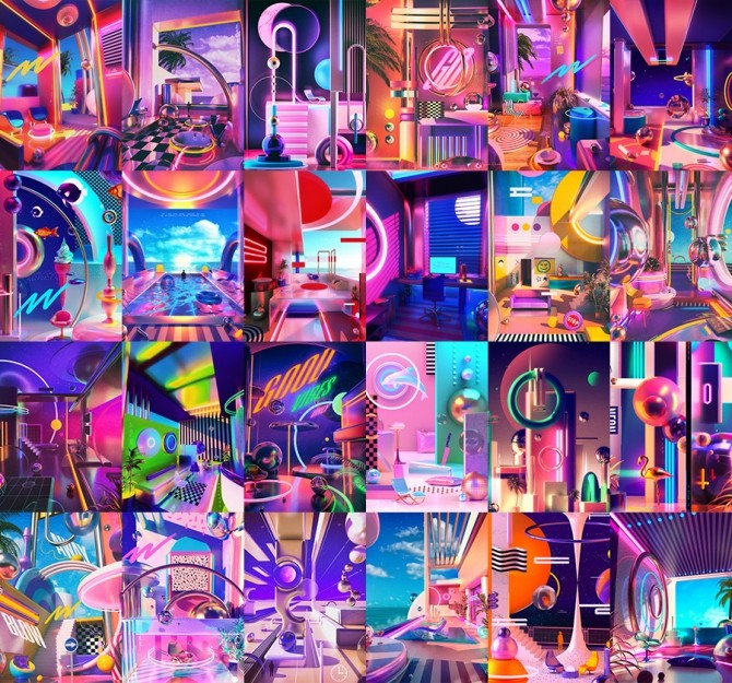 Sims 4 Synctwave / vaporwave paintings at Midnightskysims