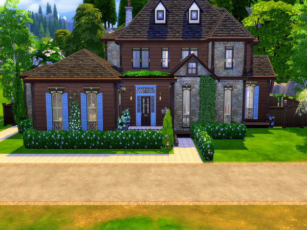 Sims 4 Blue Colonial large family home by LJaneP6 at TSR