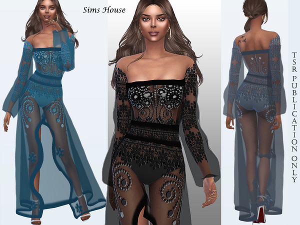 Sims 4 Dress from tulle embroidered with pearls Aphrodite by Sims House at TSR