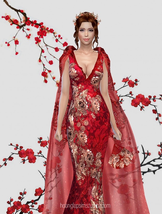 Sims 4 Spring Blossom Dress at HoangLap’s Sims