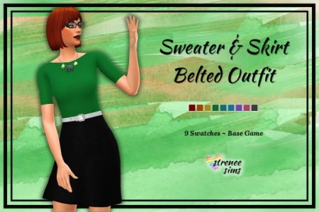 Sweater & Skirt Belted Outfit at Strenee Sims