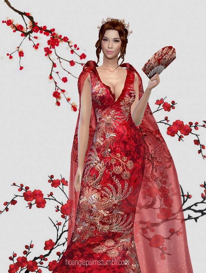 Sims 4 Spring Blossom Dress at HoangLap’s Sims