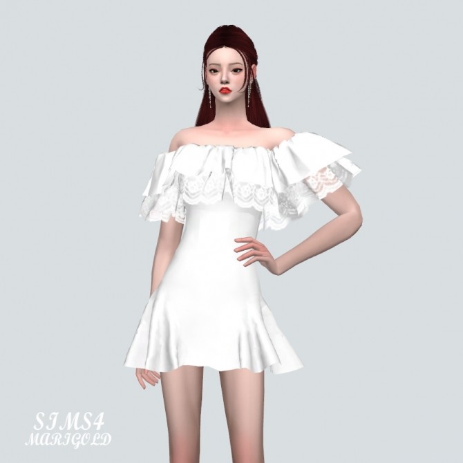 Sims 4 Lovely Lace Off Shoulder Mini Dress at Marigold