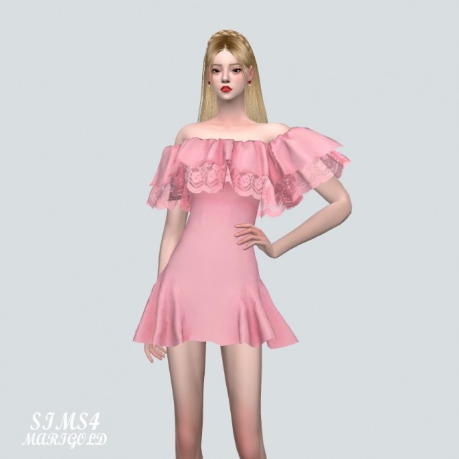Sims 4 Lovely Lace Off Shoulder Mini Dress at Marigold