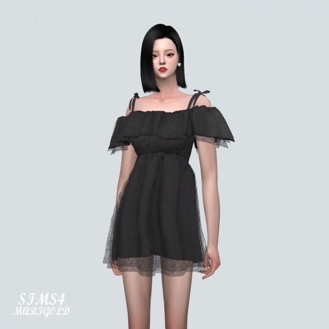 Sims 4 Love Ribbon Shoulder Strap Mini Dress at Marigold