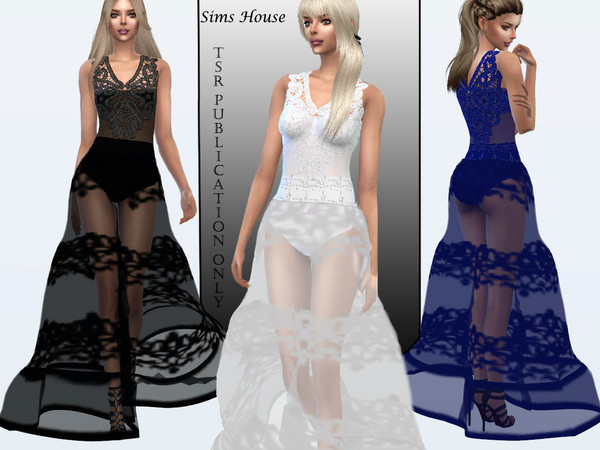 Sims 4 Long transparent dress with a full skirt by Sims House at TSR